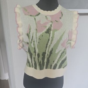 Femine Floral Knit Sweater with Ruffle Sleeves Size M/L